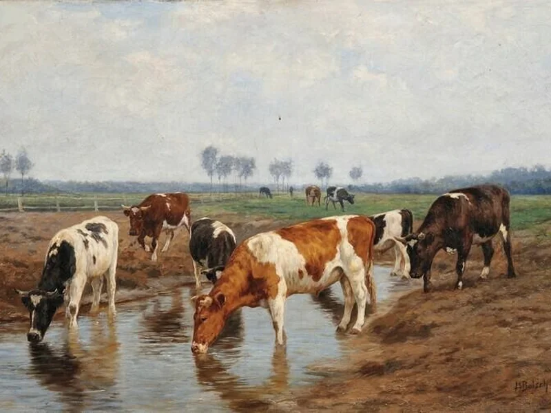 1846-Hermann Baisch - Mucche nell'acqua